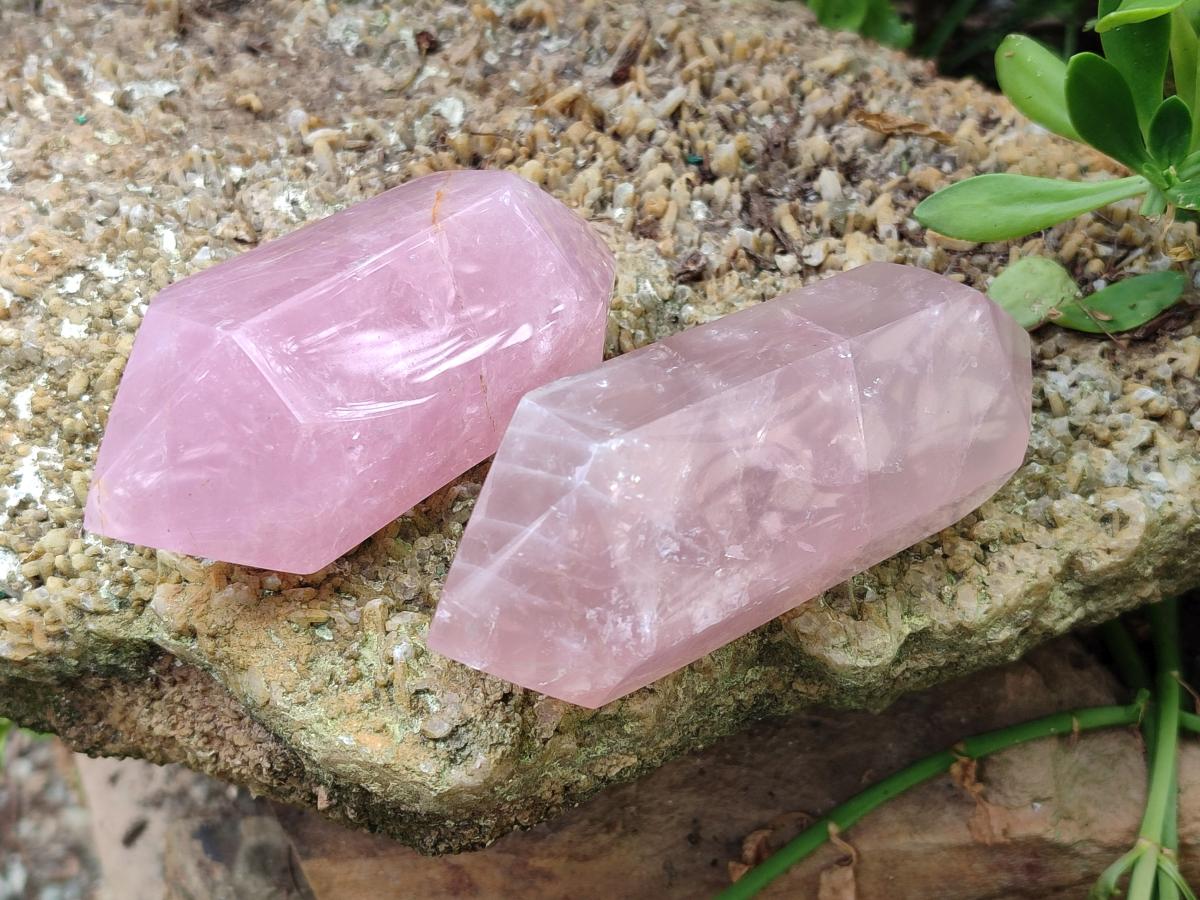 Polished Large Double Terminated Gemmy Rose Quartz Crystals x 6 From Madagascar - Toprock Gemstones and Minerals 