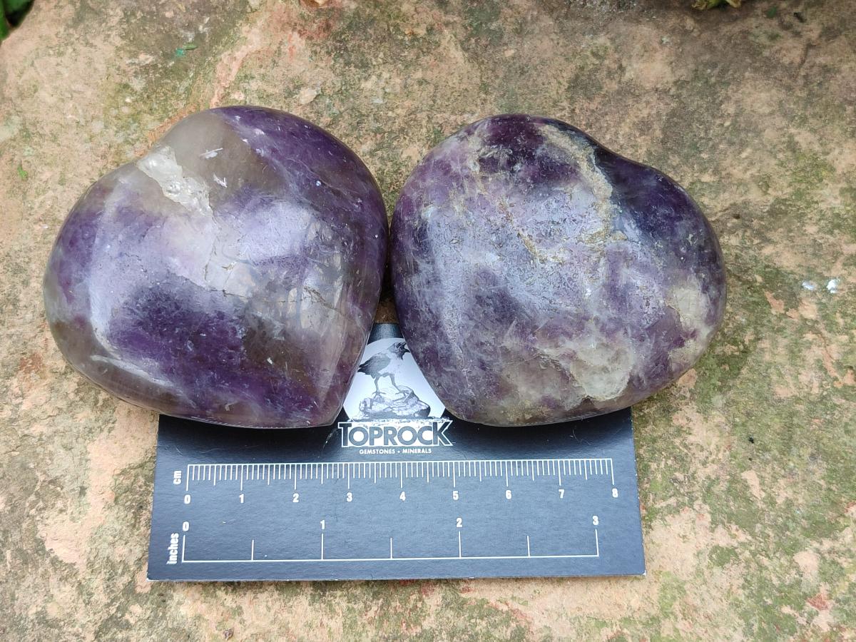 Polished Large Lepidolite and Smokey Quartz Hearts x 12 From Ambatondrazaka, Madagascar - Toprock Gemstones and Minerals 