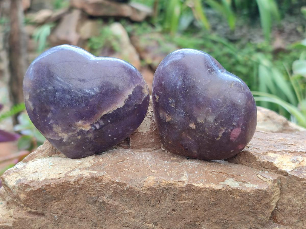 Polished Large Lepidolite and Smokey Quartz Hearts x 12 From Ambatondrazaka, Madagascar - Toprock Gemstones and Minerals 