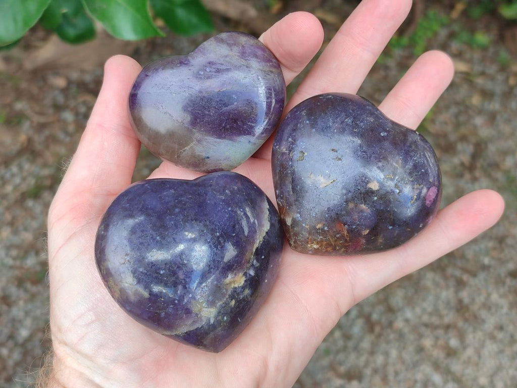 Polished Large Lepidolite and Smokey Quartz Hearts x 12 From Ambatondrazaka, Madagascar - Toprock Gemstones and Minerals 