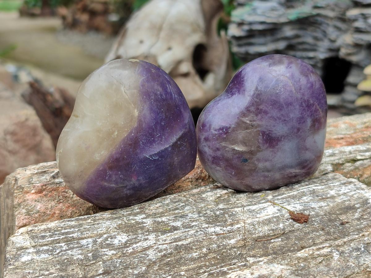 Polished Large Lepidolite and Smokey Quartz Hearts x 12 From Ambatondrazaka, Madagascar - Toprock Gemstones and Minerals 