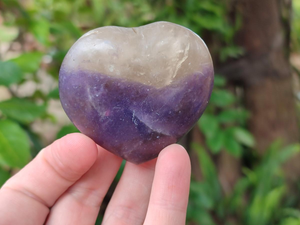 Polished Large Lepidolite and Smokey Quartz Hearts x 12 From Ambatondrazaka, Madagascar - Toprock Gemstones and Minerals 