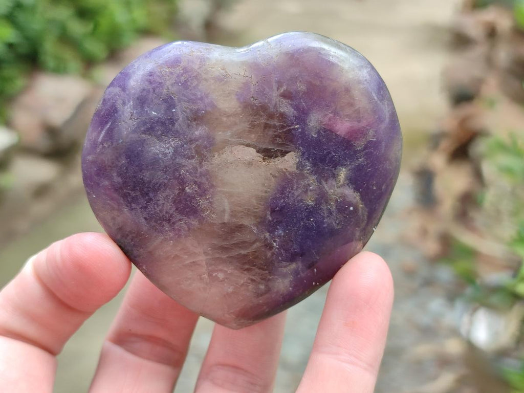 Polished Large Lepidolite and Smokey Quartz Hearts x 12 From Ambatondrazaka, Madagascar - Toprock Gemstones and Minerals 