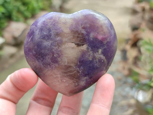 Polished Large Lepidolite and Smokey Quartz Hearts x 12 From Ambatondrazaka, Madagascar - Toprock Gemstones and Minerals 