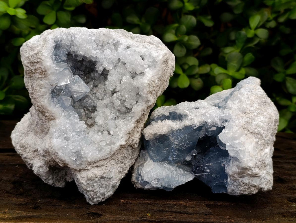 Natural Blue Celestite Geode Specimens x 2 From Sakoany, Madagascar - Toprock Gemstones and Minerals 