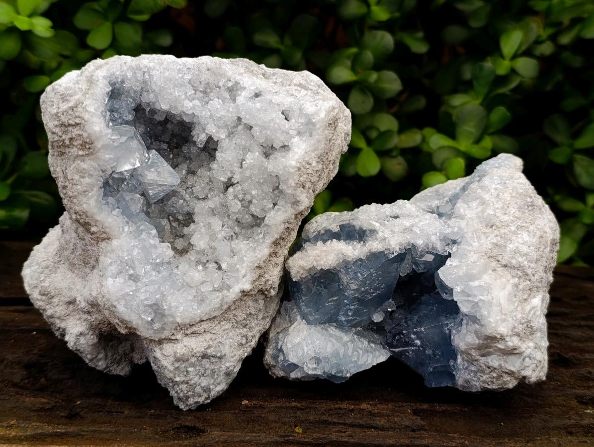 Natural Blue Celestite Geode Specimens x 2 From Sakoany, Madagascar - Toprock Gemstones and Minerals 