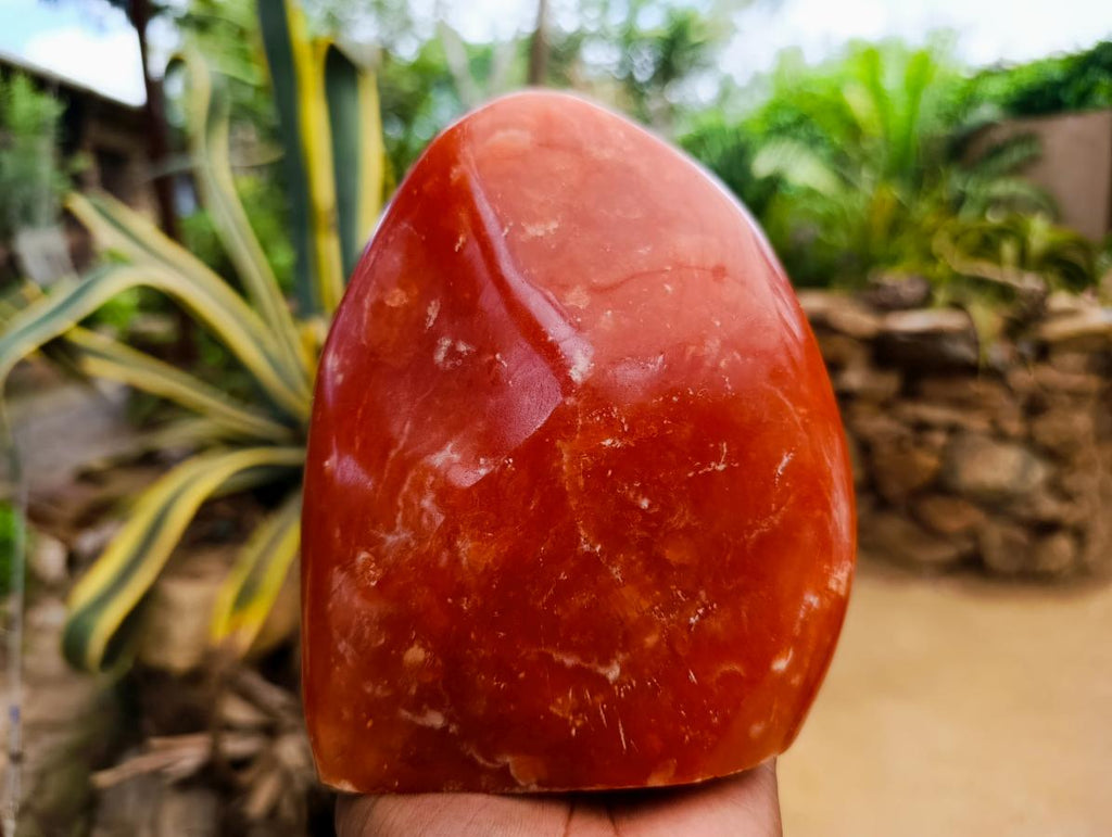 Polished Large Deep Orange Calcite Standing Free Form x 1 From Madagascar - Toprock Gemstones and Minerals 