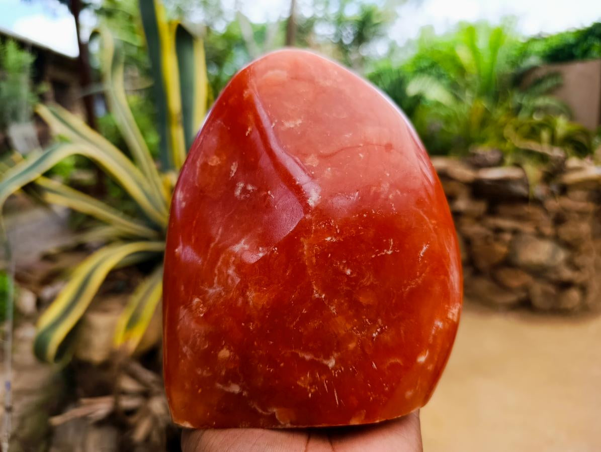 Polished Large Deep Orange Calcite Standing Free Form x 1 From Madagascar - Toprock Gemstones and Minerals 