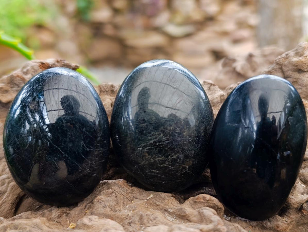 Polished Black Tourmaline Galets x 16 From Madagascar - Toprock Gemstones and Minerals 