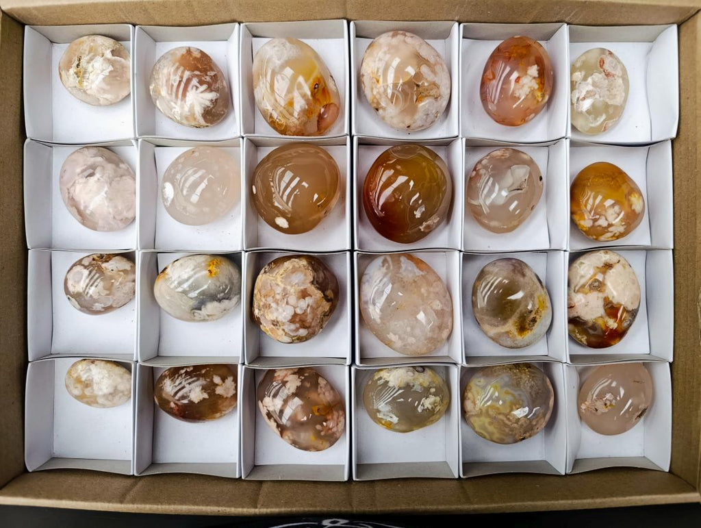 Polished Flower Agate Palm Stones x 24 From Antsahalova, Madagascar - Toprock Gemstones and Minerals 