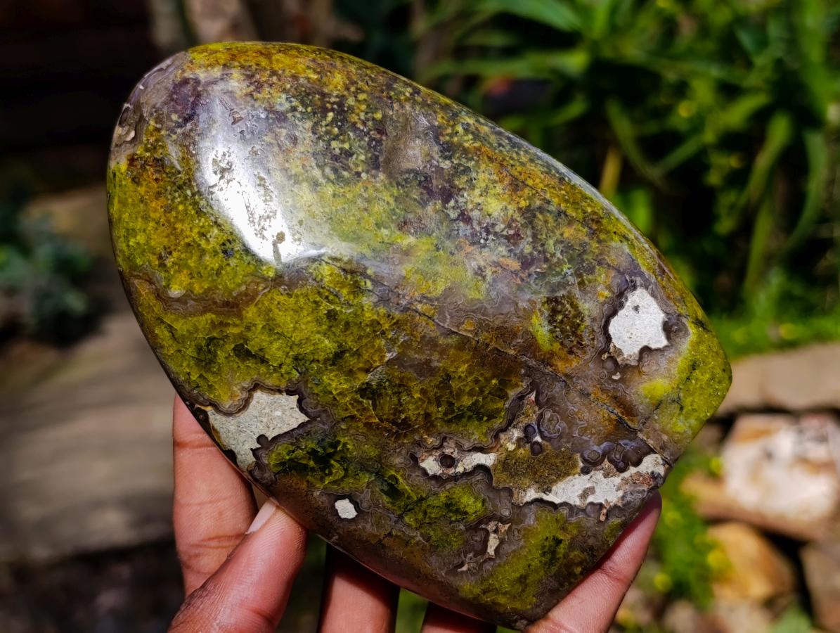 Polished Green Opal Standing Free Forms x 3 From Betroka, Madagascar - Toprock Gemstones and Minerals 