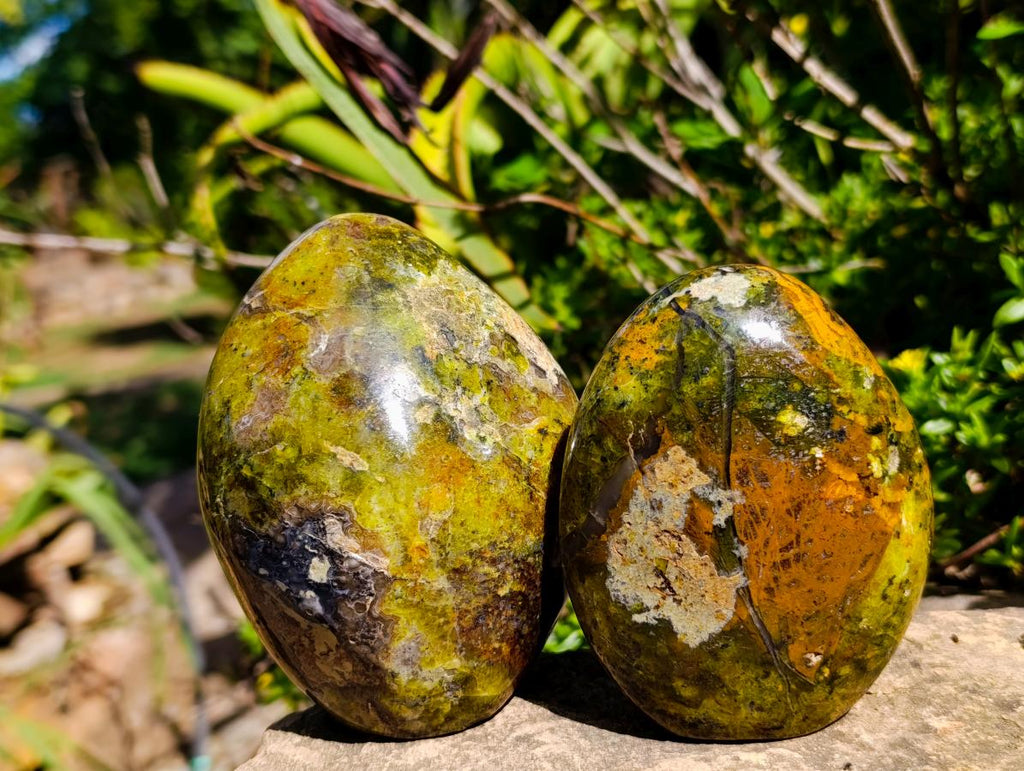 Polished Green Opal Standing Free Forms x 3 From Betroka, Madagascar - Toprock Gemstones and Minerals 
