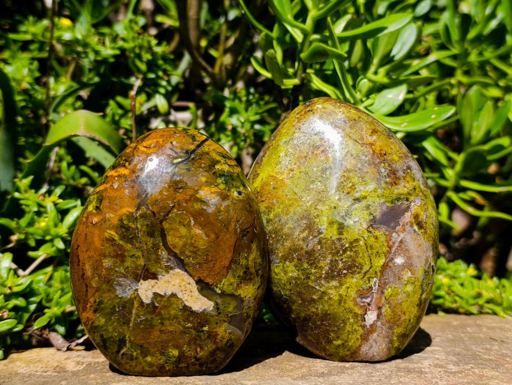 Polished Green Opal Standing Free Forms x 3 From Betroka, Madagascar - Toprock Gemstones and Minerals 