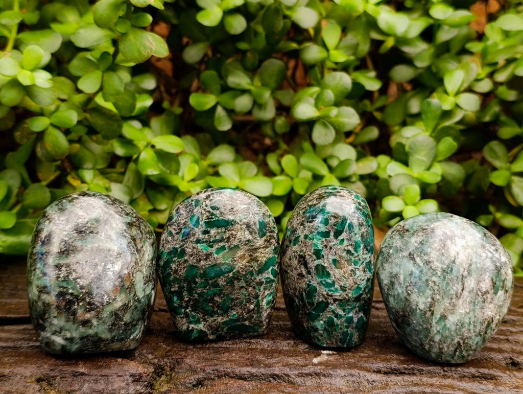 Polished Emerald Mica 'Mutokolite' Standing Free Forms x 4 From Mutoko, Zimbabwe - Toprock Gemstones and Minerals 