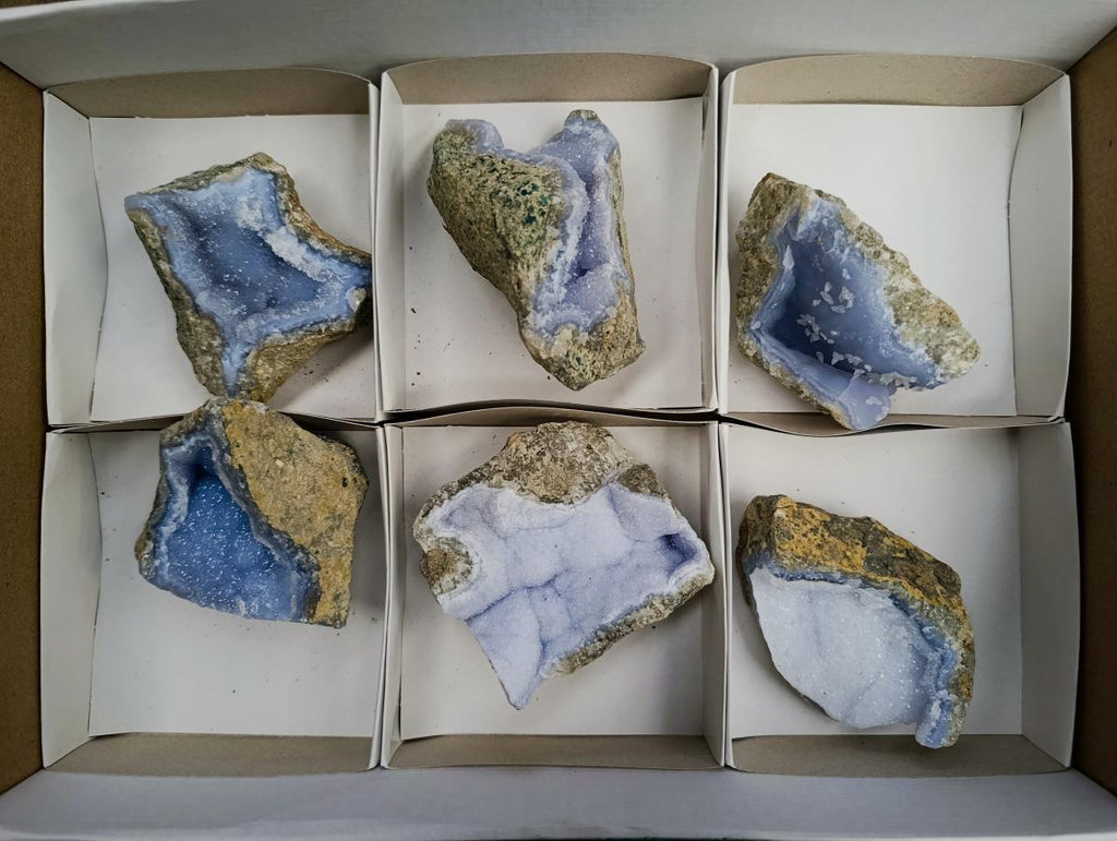 Natural Large Blue Lace Agate Geode Specimens x 6 From Nsanje, Malawi - Toprock Gemstones and Minerals 