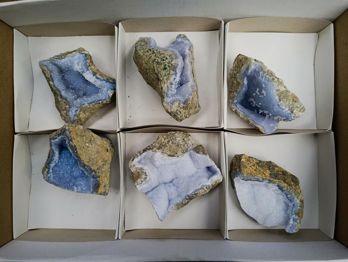 Natural Large Blue Lace Agate Geode Specimens x 6 From Nsanje, Malawi - Toprock Gemstones and Minerals 
