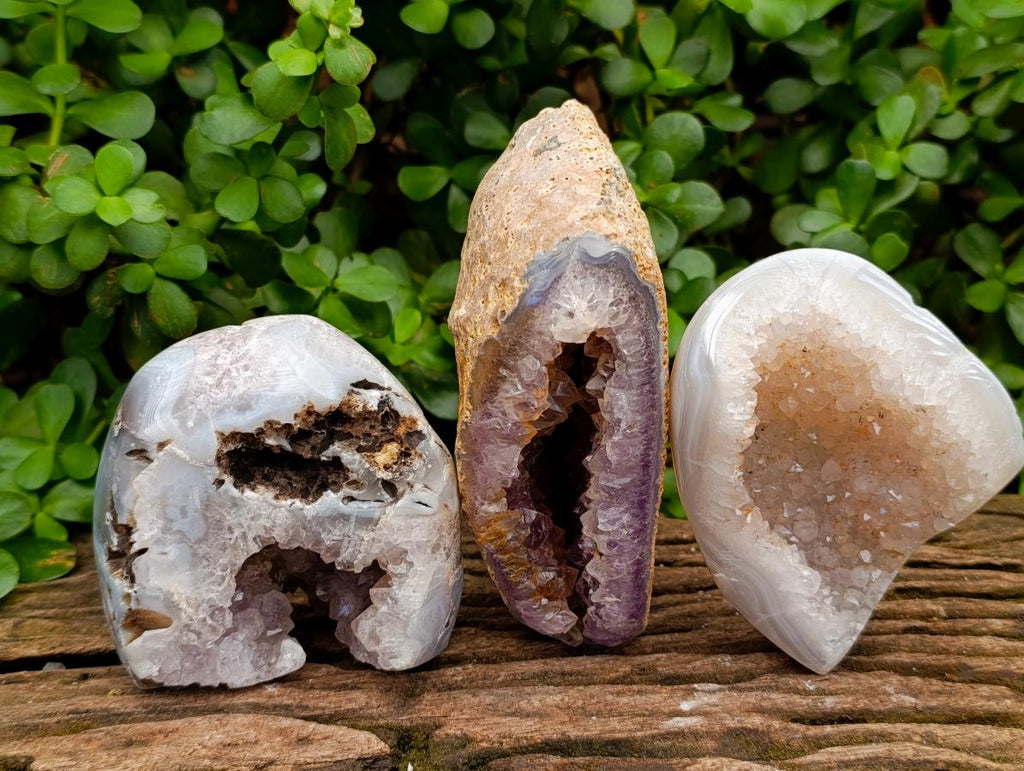 Polished Agate Amethyst Geodes x 3 From Maintirano, Madagascar - Toprock Gemstones and Minerals 
