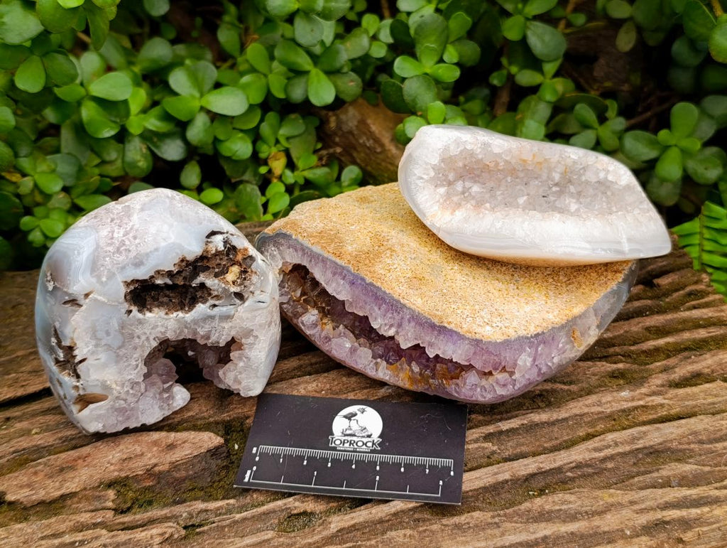 Polished Agate Amethyst Geodes x 3 From Maintirano, Madagascar - Toprock Gemstones and Minerals 