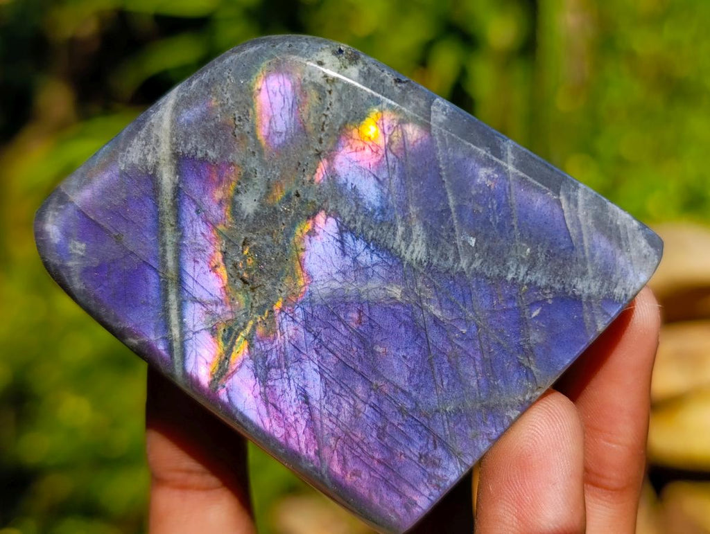 Polished Small Rare Purple Sunset Flash Labradorite Standing Free Forms x 7 From Madagascar - Toprock Gemstones and Minerals 