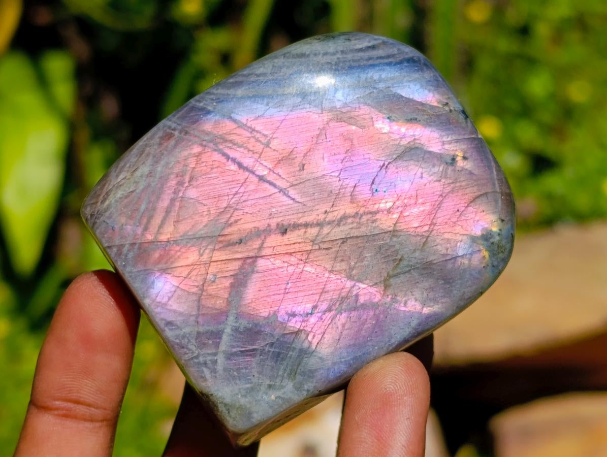 Polished Small Rare Purple Sunset Flash Labradorite Standing Free Forms x 7 From Madagascar - Toprock Gemstones and Minerals 