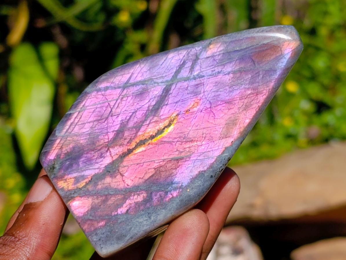 Polished Small Rare Purple Sunset Flash Labradorite Standing Free Forms x 7 From Madagascar - Toprock Gemstones and Minerals 