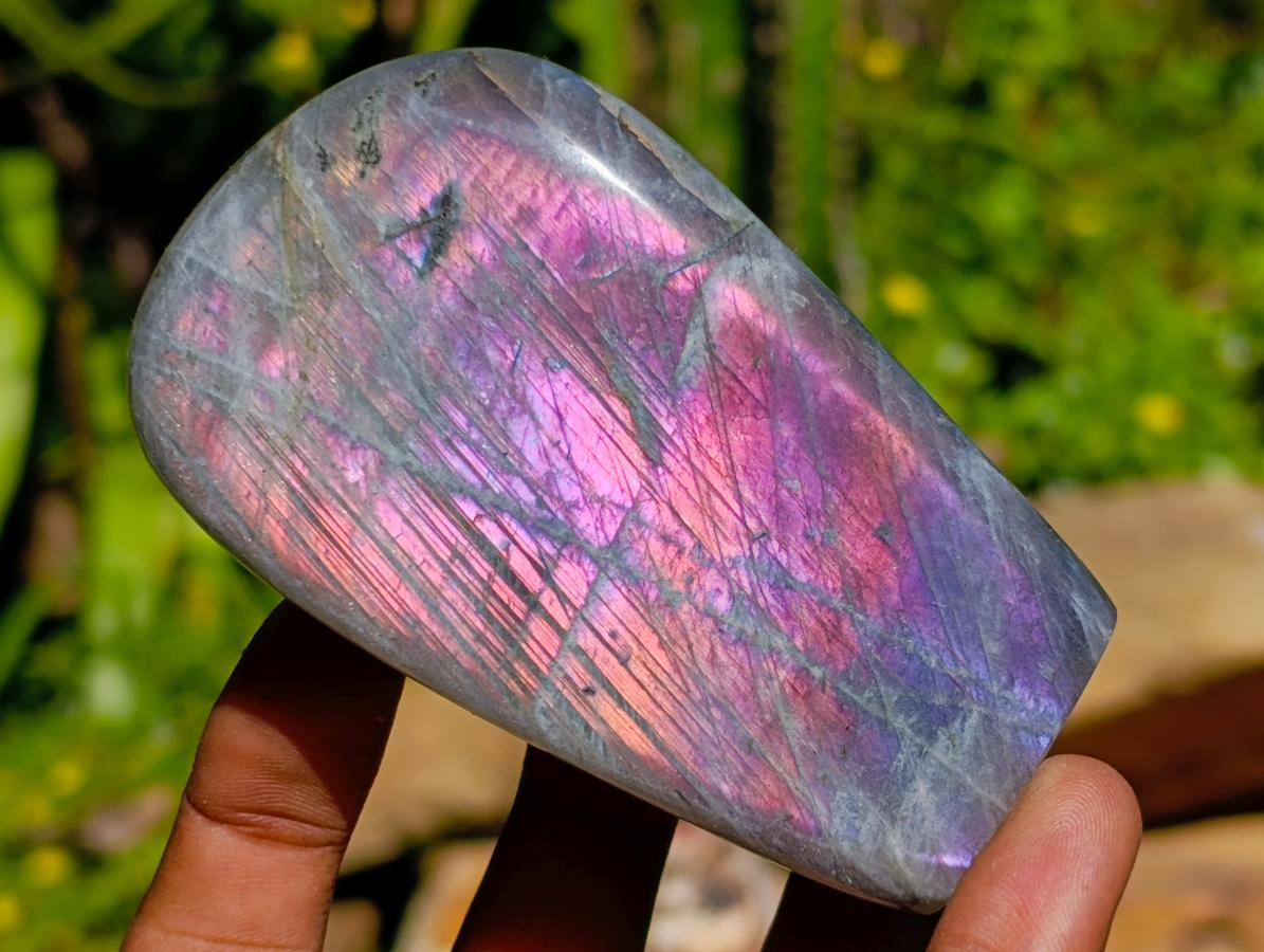 Polished Small Rare Purple Sunset Flash Labradorite Standing Free Forms x 7 From Madagascar - Toprock Gemstones and Minerals 