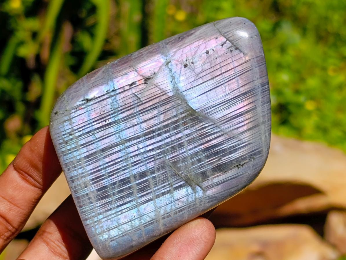 Polished Small Rare Purple Sunset Flash Labradorite Standing Free Forms x 7 From Madagascar - Toprock Gemstones and Minerals 