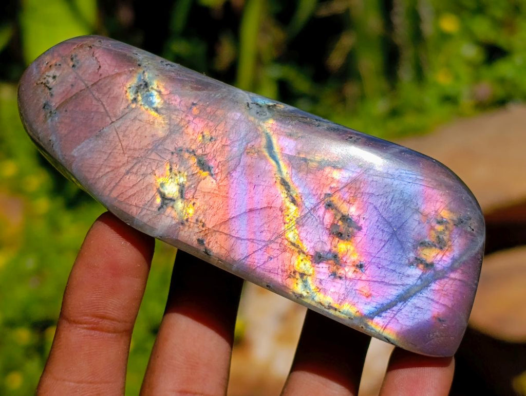 Polished Small Rare Purple Sunset Flash Labradorite Standing Free Forms x 7 From Madagascar - Toprock Gemstones and Minerals 