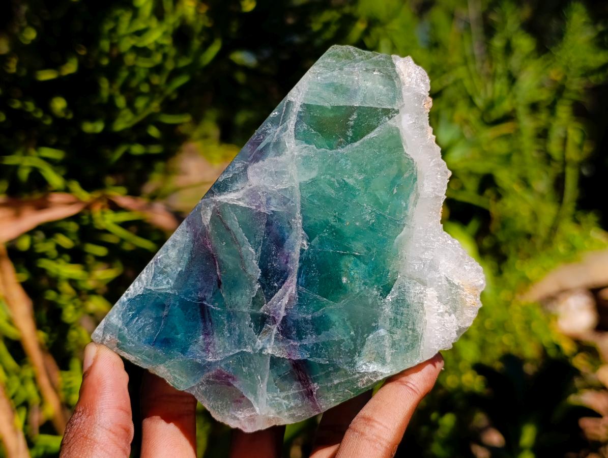 Polished On One Side Watermelon Fluorite Specimens x 3 From Uis, Namibia - Toprock Gemstones and Minerals 