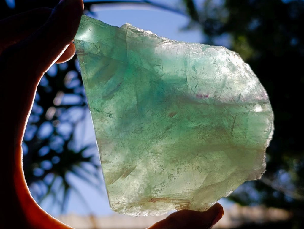 Polished On One Side Watermelon Fluorite Specimens x 3 From Uis, Namibia - Toprock Gemstones and Minerals 
