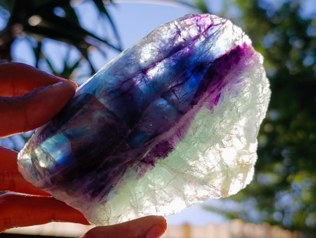 Polished On One Side Watermelon Fluorite Specimens x 3 From Uis, Namibia - Toprock Gemstones and Minerals 