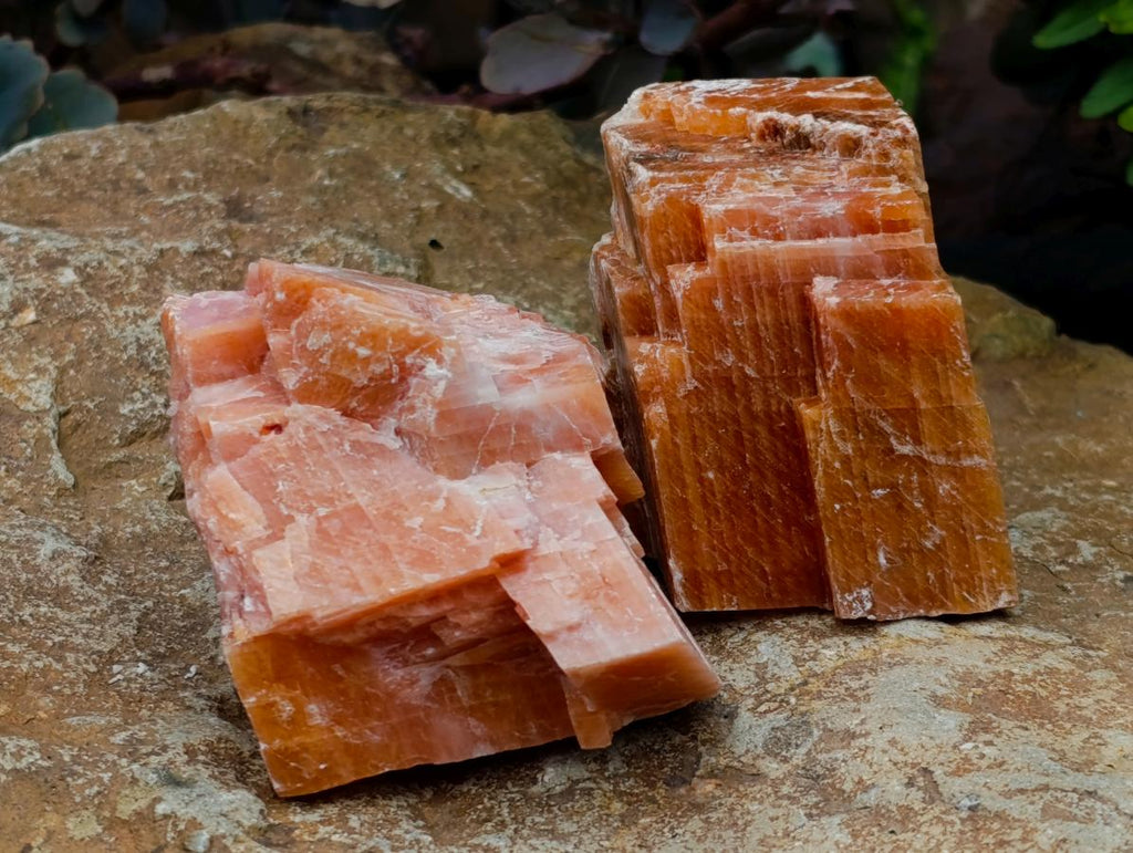 Natural Rhombohedral Sunset Orange Calcite Specimens x 12 From Spitzkop, Namibia - Toprock Gemstones and Minerals 