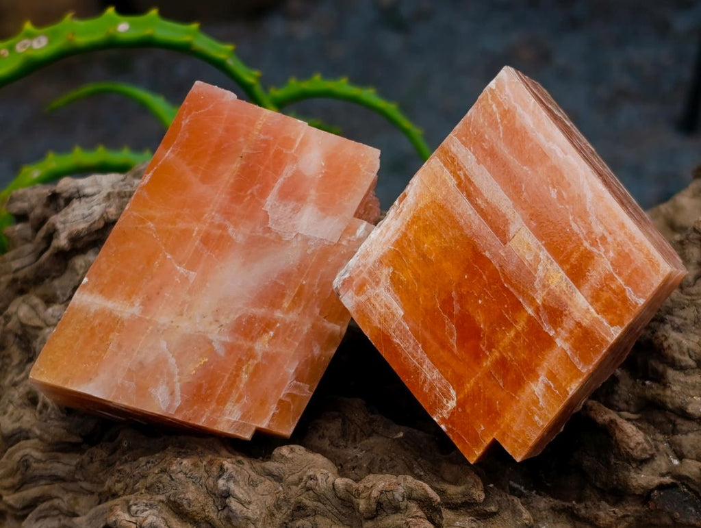 Natural Rhombohedral Sunset Orange Calcite Specimens x 12 From Spitzkop, Namibia - Toprock Gemstones and Minerals 