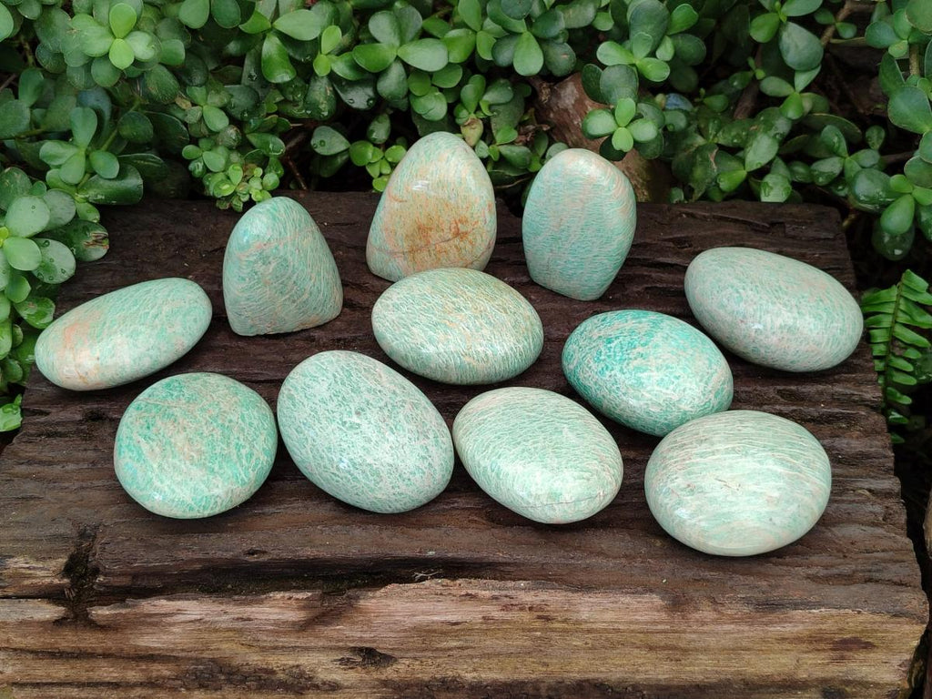 Polished Amazonite Palm Stones and Standing Free Forms x 12 From Zimbabwe - Toprock Gemstones and Minerals 