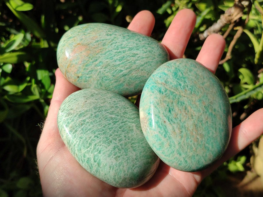 Polished Amazonite Palm Stones and Standing Free Forms x 12 From Zimbabwe - Toprock Gemstones and Minerals 