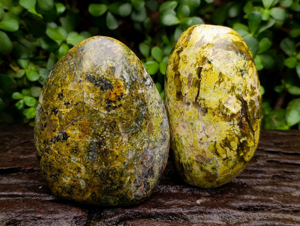 Polished Green Opal Standing Free Forms x 2 From Betroka, Madagascar - Toprock Gemstones and Minerals 