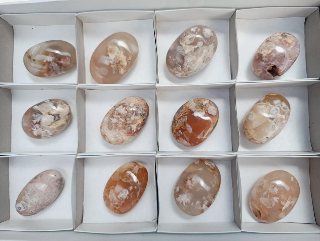 Polished Flower Agate Palm Stones x 12 From Antsahalova, Madagascar - Toprock Gemstones and Minerals 