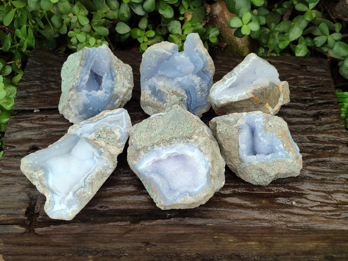 Natural Blue Lace Agate Clusters Specimens x 6 From Nsanje, Malawi - Toprock Gemstones and Minerals 