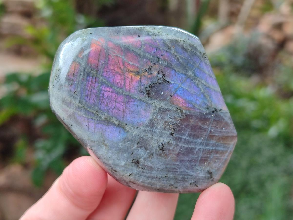 Polished Rare Purple Sunset Flash Labradorite Standing Free Forms x 3 From Madagascar - Toprock Gemstones and Minerals 