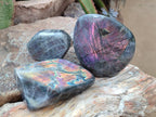 Polished Rare Purple Sunset Flash Labradorite Standing Free Forms x 3 From Madagascar - Toprock Gemstones and Minerals 