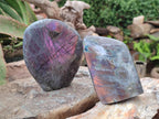 Polished Rare Purple Sunset Flash Labradorite Standing Free Forms x 3 From Madagascar - Toprock Gemstones and Minerals 