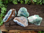Polished On One Side Watermelon Fluorite Specimens x 4 From Uis, Namibia - Toprock Gemstones and Minerals 