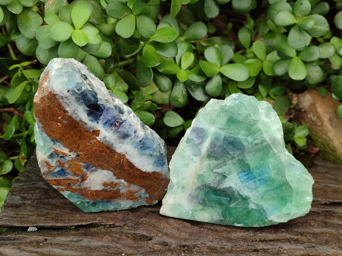 Polished On One Side Watermelon Fluorite Specimens x 4 From Uis, Namibia - Toprock Gemstones and Minerals 