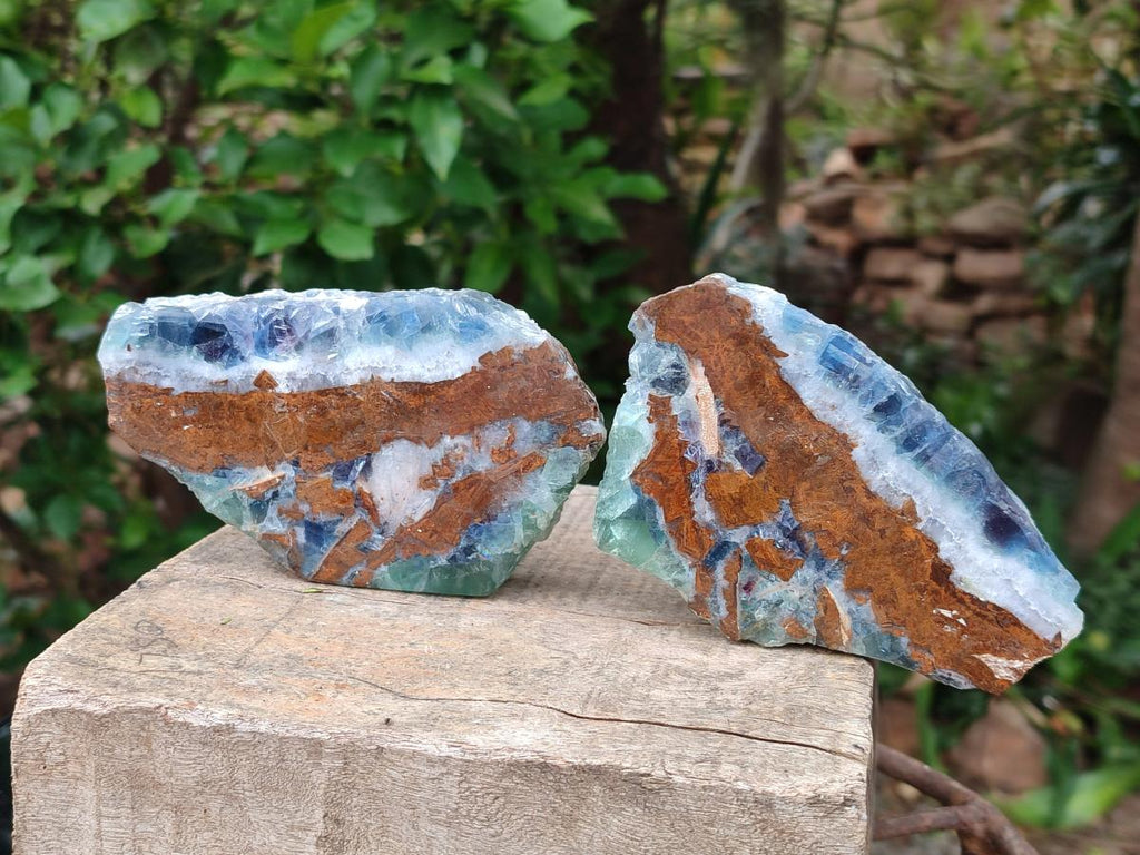 Polished On One Side Watermelon Fluorite Specimens x 4 From Uis, Namibia - Toprock Gemstones and Minerals 