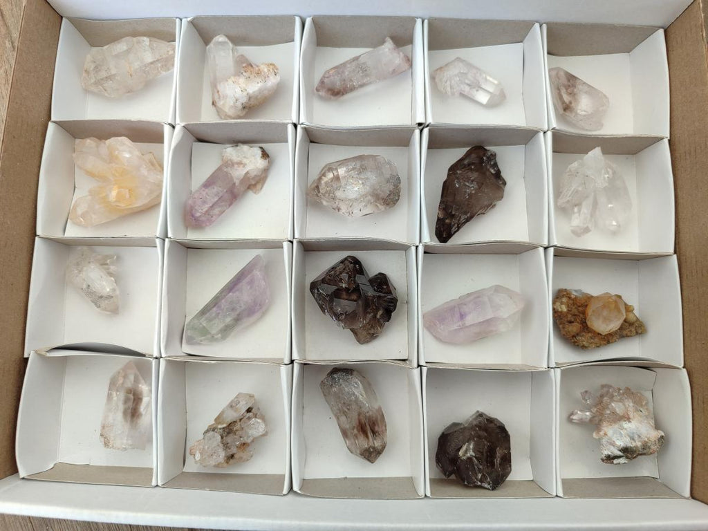 Natural Mix of Smokey, Clear and Amethyst Quartz Crystals x 20 From Brandberg, Namibia - Toprock Gemstones and Minerals 