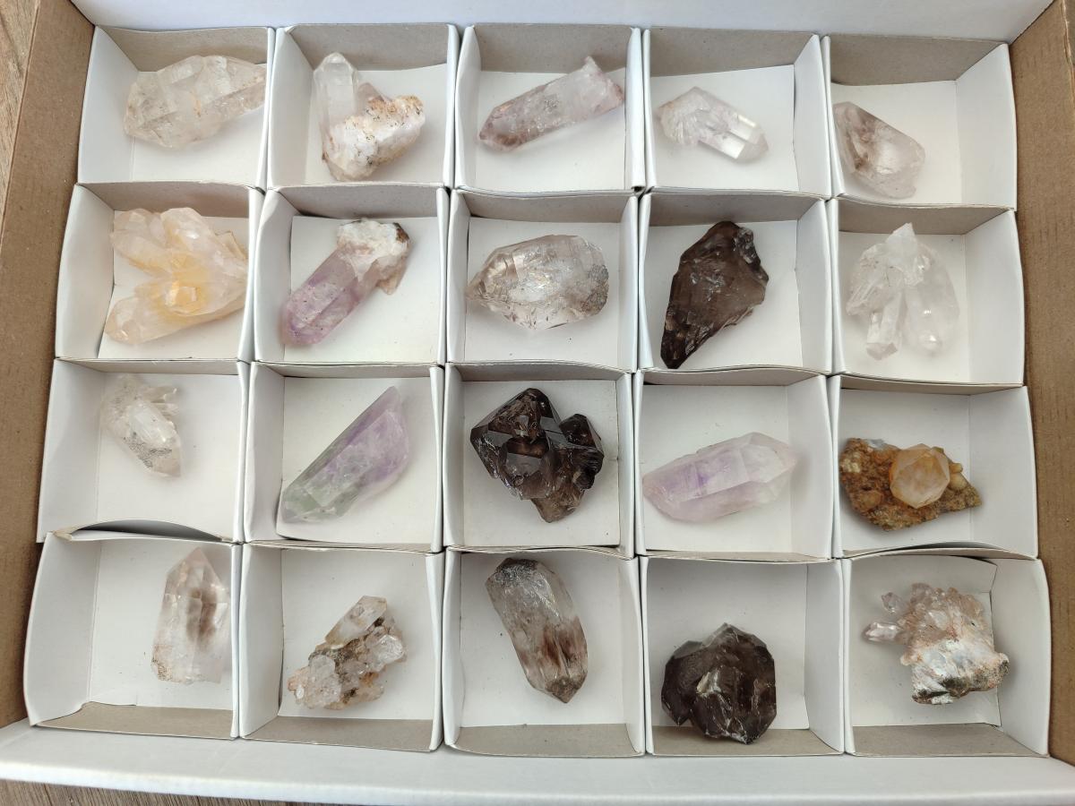 Natural Mix of Smokey, Clear and Amethyst Quartz Crystals x 20 From Brandberg, Namibia - Toprock Gemstones and Minerals 