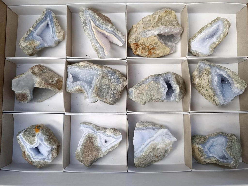 Natural Blue Lace Agate Geode Specimens x 12 From Nsanje, Malawi - Toprock Gemstones and Minerals 