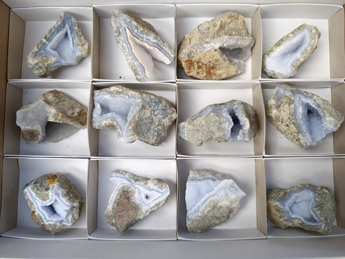 Natural Blue Lace Agate Geode Specimens x 12 From Nsanje, Malawi - Toprock Gemstones and Minerals 