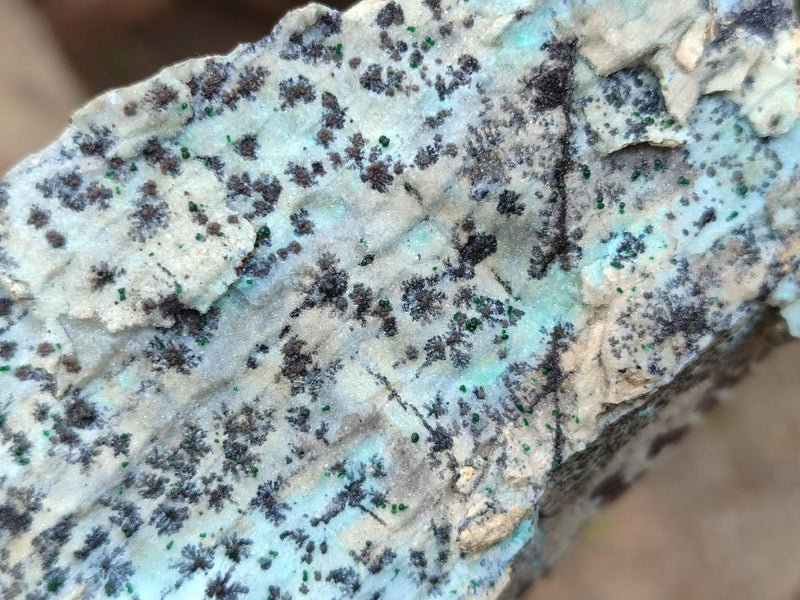 Natural Drusy Coated Chrysocolla with Malachite and Dendritic Psilomelane Specimens x 3 From Likasi, Congo - Toprock Gemstones and Minerals 