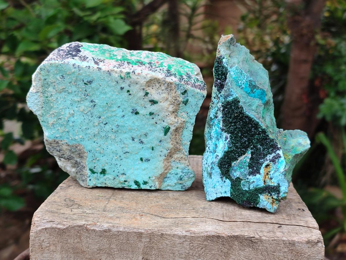Natural Drusy Coated Chrysocolla with Malachite and Dendritic Psilomelane Specimens x 3 From Likasi, Congo - Toprock Gemstones and Minerals 